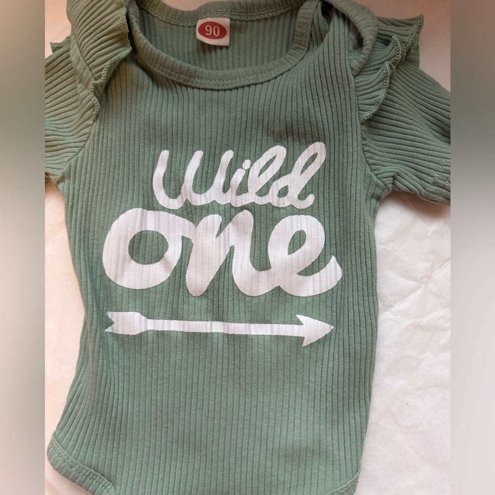 Wild One Baby Onesie and Floral Shorts Set in Sage Green size 12-18 m - Picture 5 of 6